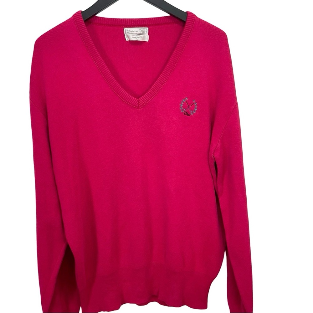 Vintage Christian Dior Fuchsia V-Neck Cotton Sweater L